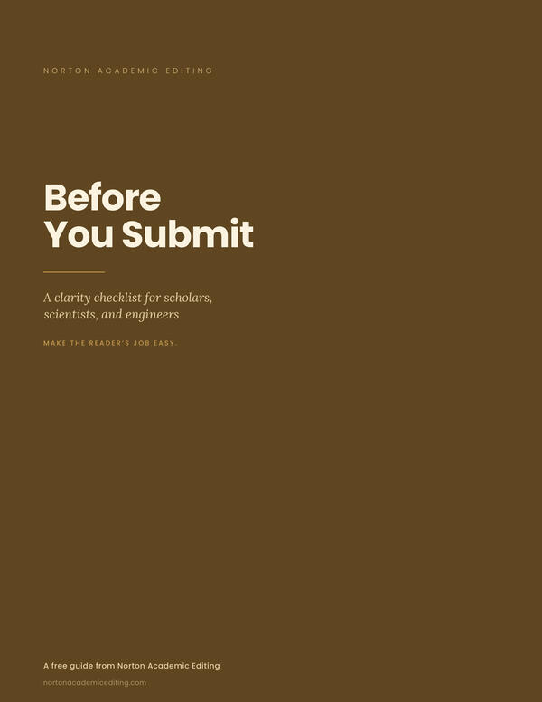 Cover of Before You Submit — a free clarity checklist for scholars, scientists, and engineers, from Norton Academic Editing